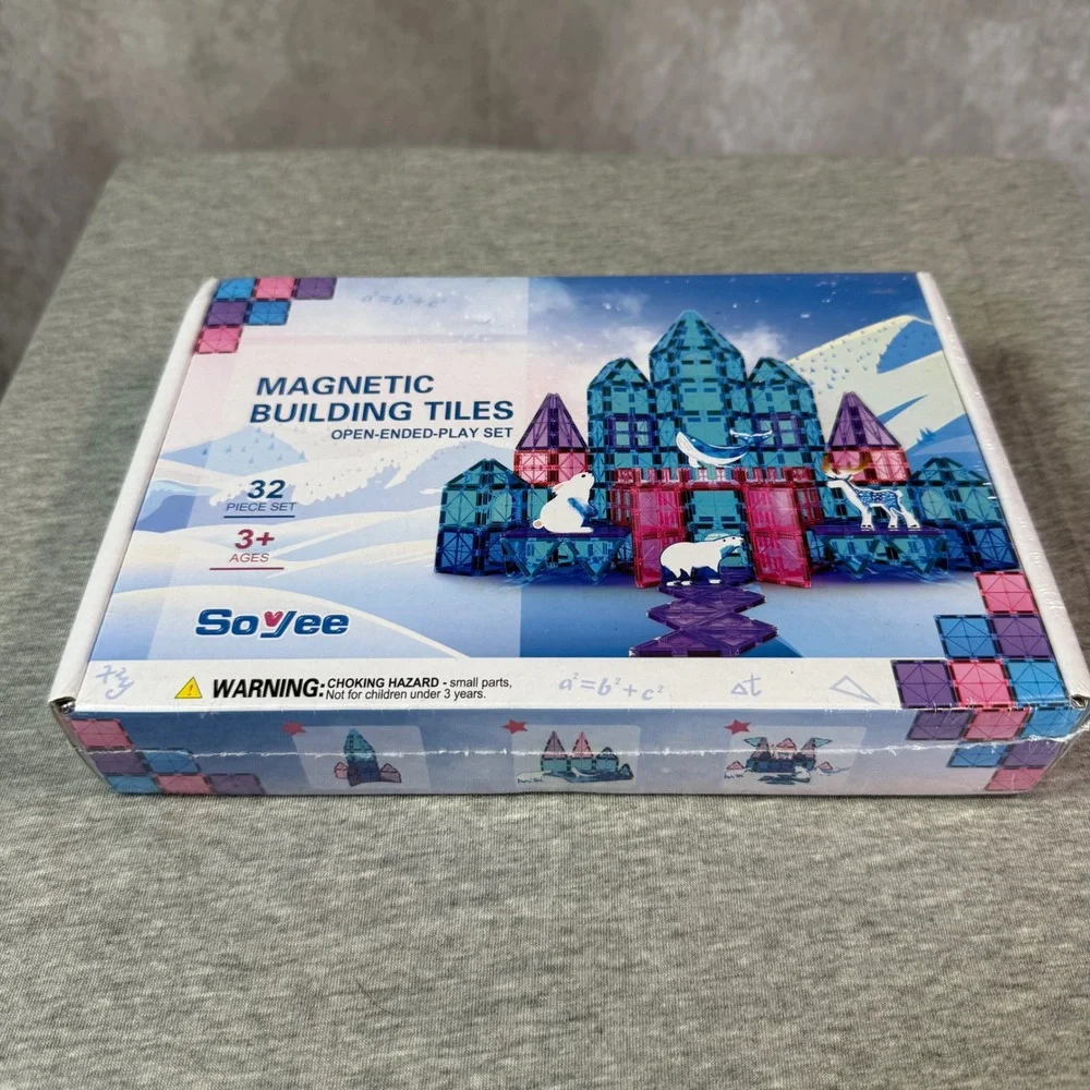 Soyee Magnetic Building Tiles Kids 32pc Blue Pink Frozen Arctic STEM Toy Winter